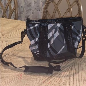 Burberry Black/Grey Nylon Check Large Tote Bag